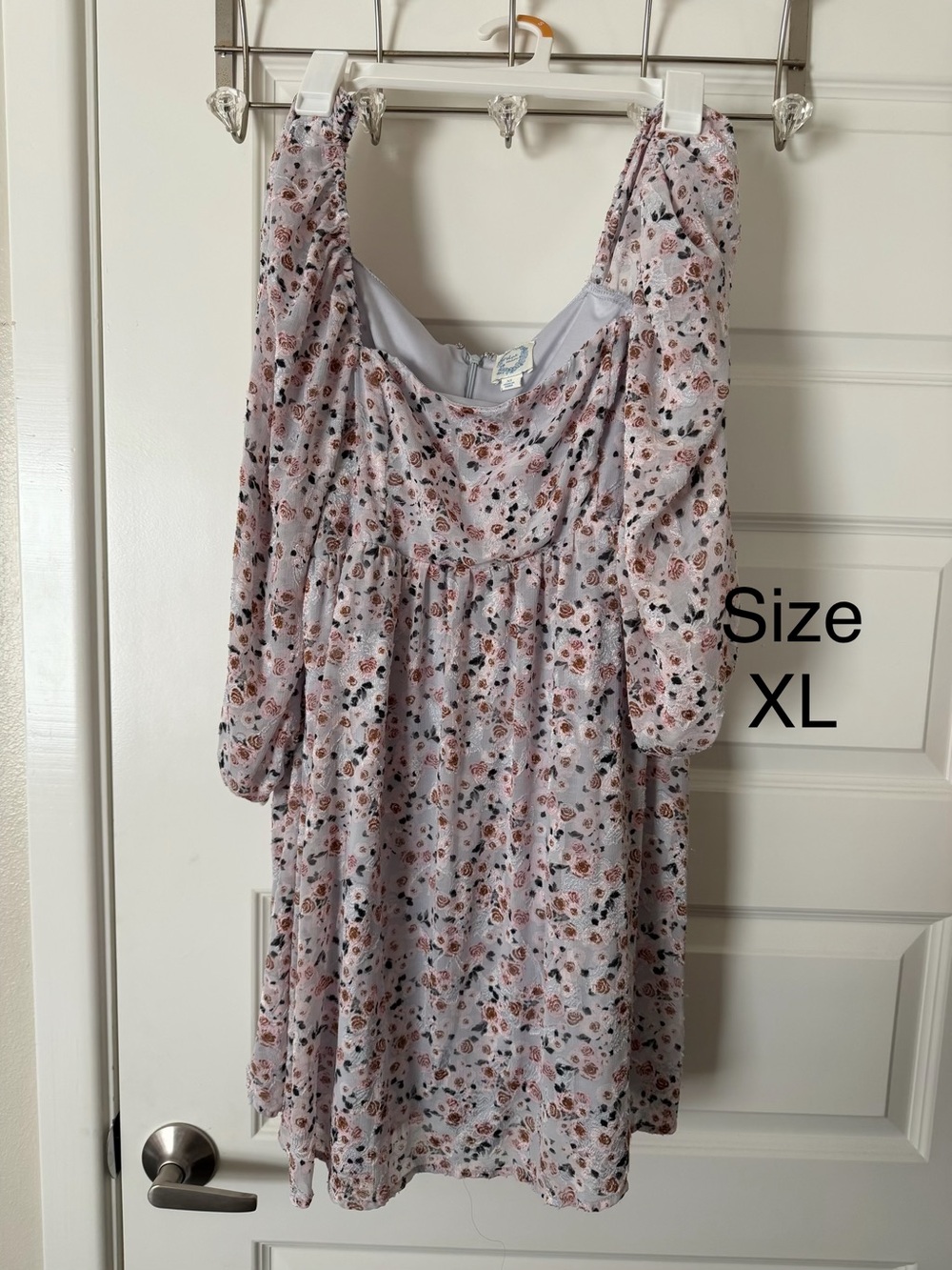 Lavender Floral Mini Dress with Puff Sleeves - Size XL